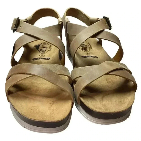 Plakton Sanals Women 9 40 Brown Gemma Ankle Strap Leather Cork Flat NEW - Picture 2 of 7